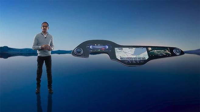 메르세데스 벤츠의 MBUX 하이퍼스크린, 141cm와 3개의 통합 디스플레이가 연결된 대형 인포테인먼트 시스템이다. 출처=메르세데스 벤츠