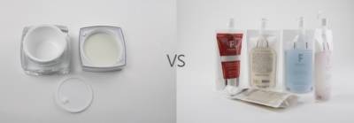 (왼쪽부터) 기존 플라스틱 화장품 용기와 '페도라인터내셔널'브랜드의 친환경 용기/사진제공= 페도라인터내셔널