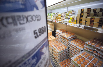 국내 가금농장에서 고병원성 조류인플루엔자(AI)가 꾸준히 발생하면서 달걀 가격이 오른 12일 오후 서울의 한 대형마트 달걀 판매대. [연합]