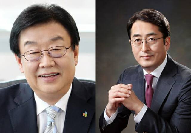 (왼쪽부터)김정남 DB손해보험 부회장과 김용범 메리츠화재 부회장