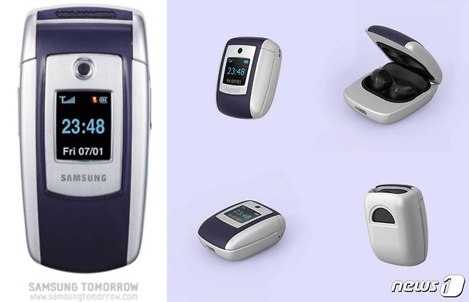 삼성전자 SGH-E700(왼쪽)을 모티브로 제작된 갤럭시버즈 프로 커버 케이스(삼성전자 제공) © 뉴스1