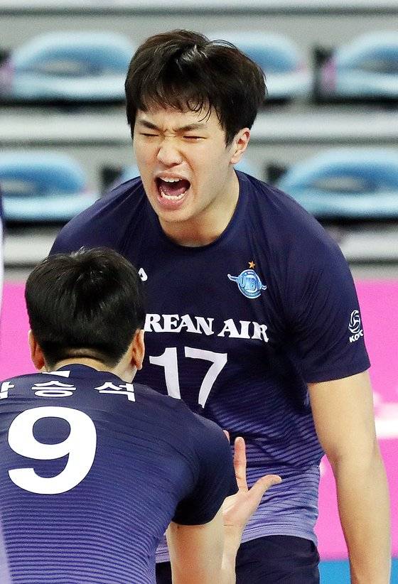 환호하는 대한항공 임동혁. [연합뉴스]