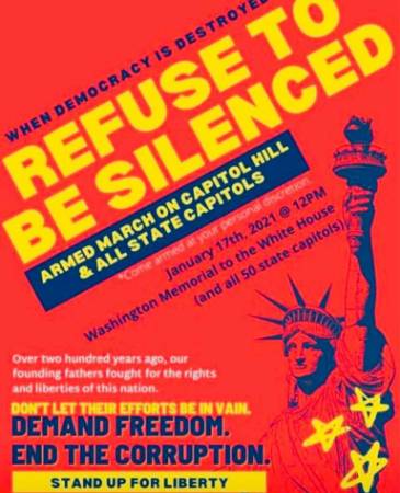 1월 17일 집회를 알리는 트럼프 지지자들의 전단지. 인스타그램 캡처