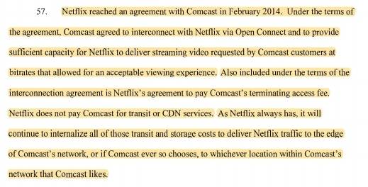 켄 플로랜스 넷플릭스 부사장이 FCC에 컴캐스트와 TWC의 합병을 반대하는 의견서 일부 발췌 [/자료=넷플릭스]