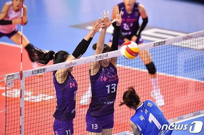 흥국생명이 17일 화성에서 열린 IBK기업은행과의 경기에서 세트스코어 3-0으로 이겼다. (한국배구연맹 제공) © 뉴스1