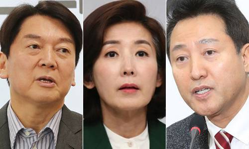 왼쪽부터&nbsp;국민의당 안철수 대표, 나경원 전 의원, 오세훈 전 서울시장. 연합뉴스