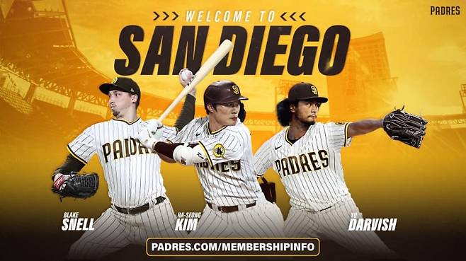 ▲ 샌디에이고는 세 명의 새식구를 구단 홍보에 적극 활용하고 있다.