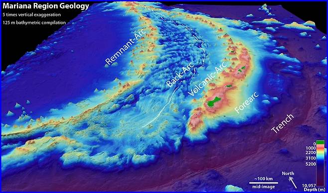 마리아나 해구 3D 화면 [미국 국립해양대기청(NOAA) 해양탐사연구소(OER) 제공·재판매 및 DB 금지]