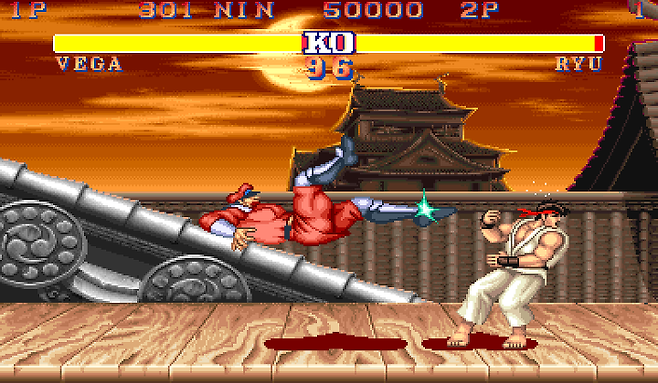 (더블 니 프레스. 이 기술 웬만하면 다 봤을 것이다.. 저렇게 맞고 강발까지 때리면 십중팔구는 별이 돈다)