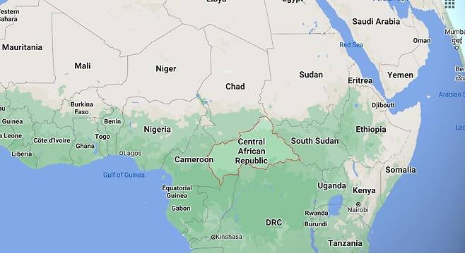 중앙아프리카공화국(가운데 붉은 선) [구글 지도 캡처, 재판매 및 DB 금지]