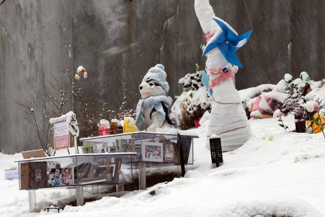 지난 18일 경기 양평군 하이패밀리 안데르센 공원묘원의 정인양 묘지가 눈으로 덮여 있다. 양평=연합뉴스