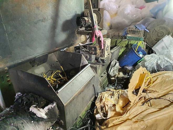 11일 노동자 사망사고가 발생한 광주광역시 광산구 평동산단의 폐플라스틱 파쇄기 투입구. 금속노조 광주·전남지부 제공