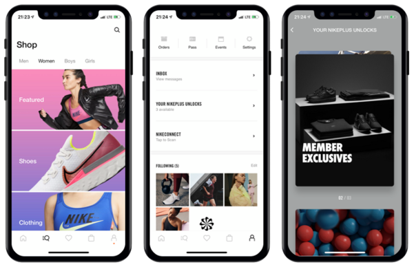 스포츠 활동부터 한정판 운동화 구매까지 다양한 브랜드 경험을 제공하는 나이키플러스 멤버십 앱./나이키