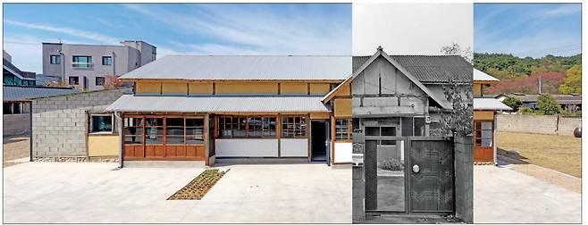 리모델링 전(흑백)후 산양양조장 사진. 
핵심 부분은 살리고, 현대적 요소를 더해 신구의 조화를 이뤄냈다.