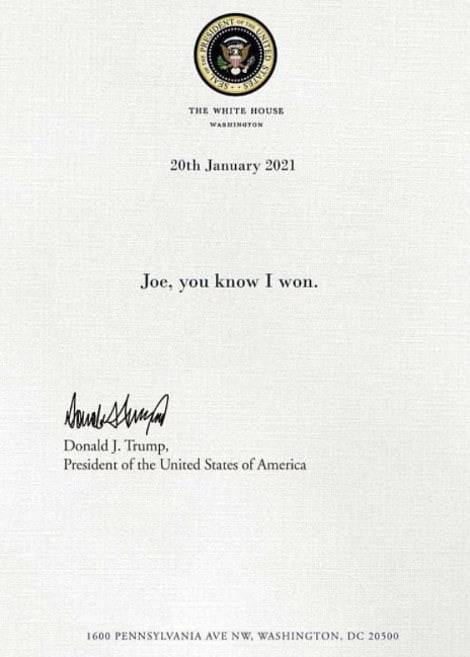 SNS에 떠도는 도널드 트럼프 전 대통령의 조롱성 가짜 편지. 데일리메일 캡처