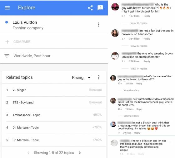 방탄소년단 뷔, 명품 비주얼 글로벌 화제몰이..루이 비통 초대장에 급상승 연검 1위 "인간 명품과 명품 브랜드의 만남"