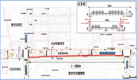 경남 양산시 물금 대 1-9호선 황산로 도로확장공사 계획도.(사진=양산시)