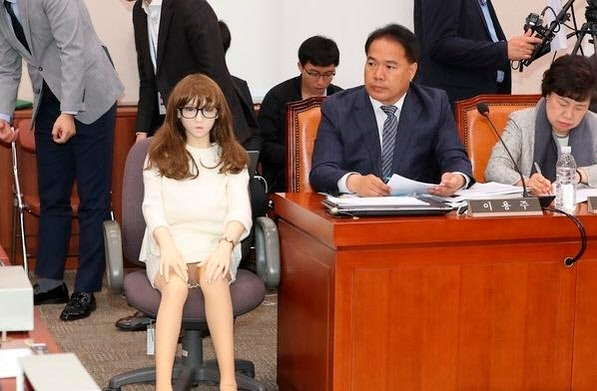 지난 2019년 10월 국회에서 열린 산업통상자원중소벤처기업위원회의 산업통상자원부 등의 종합국정감사에서 무소속 이용주 의원이 성인용품인 리얼돌을 보여주며 질의를 하고 있다. (사진=뉴시스)