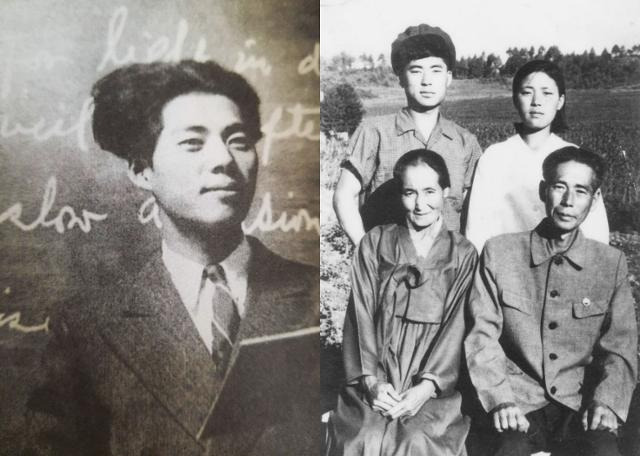 함흥의 영생여고보에서 영어 교사를 하던 젊은 날의 백석과, 1980년대 중반 북에서 찍은 가족 사진. 그는 말년에 함경도 삼수군 관평리에 유배돼 양치기를 하다 사망한 것으로 전해진다. 84세였다. (사진은 시인 안도현의 ‘백석 평전’에서)
