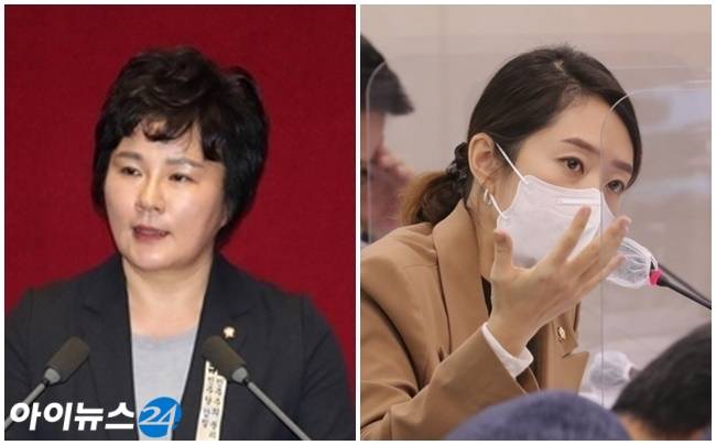 조수진 국민의힘 의원(왼쪽)과 고민정 더불어민주당 의원. [사진=조성우 기자]