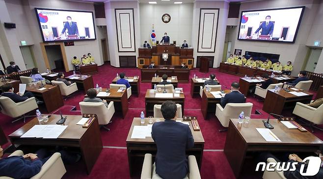 28일 열린 구미시의회 임시회 모습 (구미시청 제공) 2021.1.28/© 뉴스1
