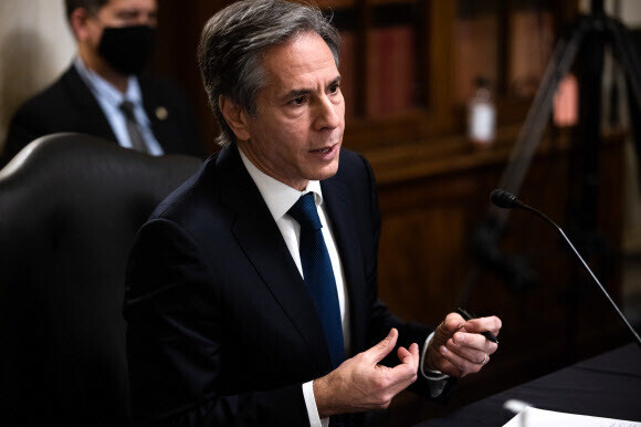 US Secretary of State Antony Blinken addresses the US Senate Foreign Relations Committee during his confirmation hearing at the US Capitol in Washington, DC, on Jan. 19. (Yonhap News)