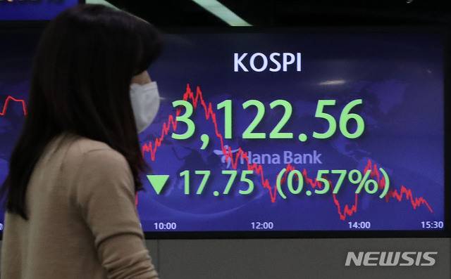[서울=뉴시스] 박미소 기자 = 서울 중구 하나은행 딜링룸 전광판에 지수가 표시되고 있다. 2021.01.27. misocamera@newsis.com