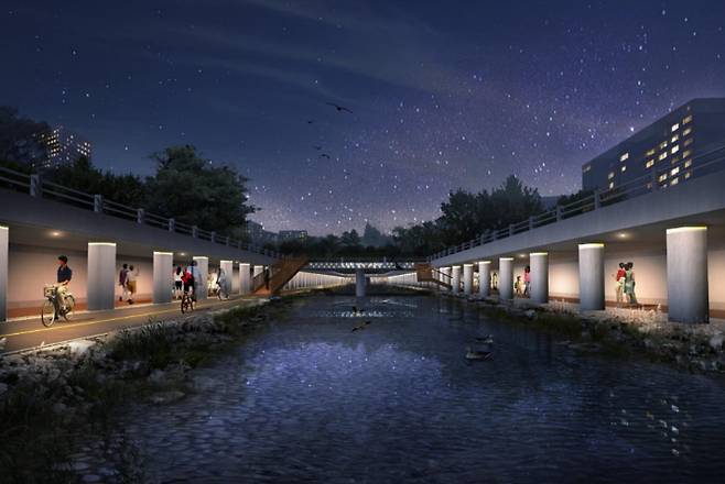 '별빛내린천' 삼성교 교각 및 교량 조명 연출 사진. 관악구 제공