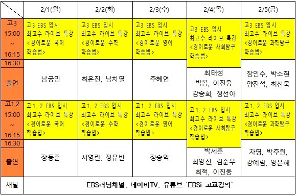 EBS '경이로운 학습법' 방송 시간표 [EBS 제공. 재판매 및 DB 금지]