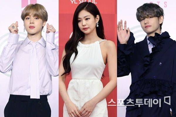 방탄소년단 지민, 블랙핑크 제니, 방탄소년단 뷔 / 사진=DB