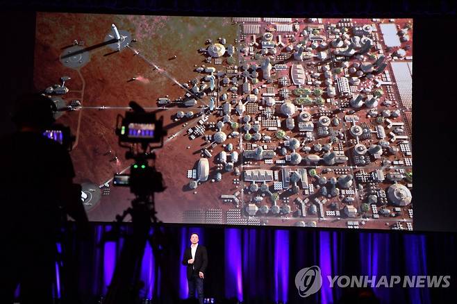 일론 머스크가 꿈꾸고 있는 화성식민지 상상도[EPA=연합뉴스 자료사진]