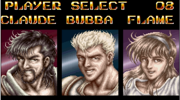 (캐릭터 선택화면. 묘하게 북두의권 분위기가 난다...)