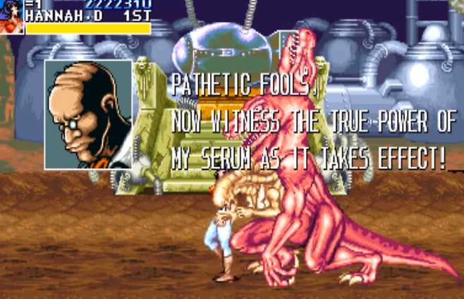 (박치기 공룡을 해치우면 2단 변신! 머리 두개의 육식공룡에 배에 인간형 괴물이 융합된 형태..)