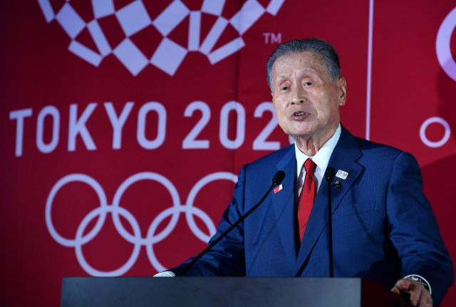 요시로 모리 도쿄올림픽조직위원장이 2019년 7월 24일 대회 개최 1년 앞 기념 행사에서 발언하고 있다. 이후 코로라19 대유행으로 올림픽은 1년 더 미뤄졌다. AFP연합뉴스