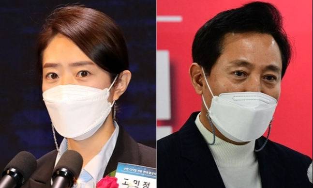 고민정 더불어민주당 의원(왼쪽), 오세훈 전 서울시장. 연합뉴스