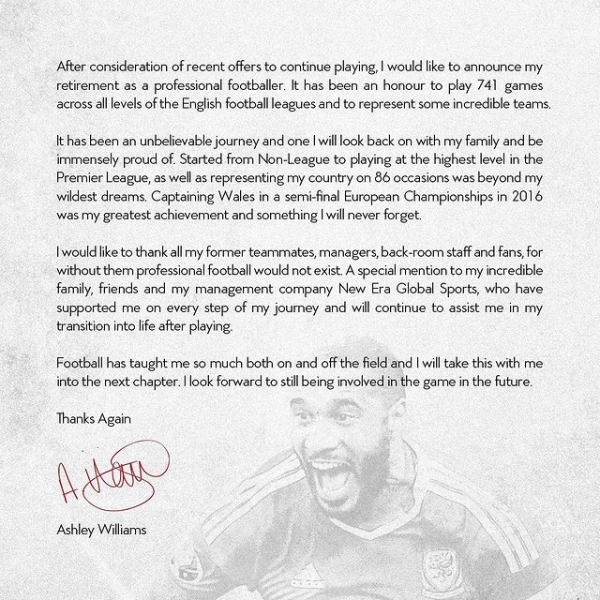 은퇴 후 편지로 그간의 감사함을 표현했던 윌리엄스