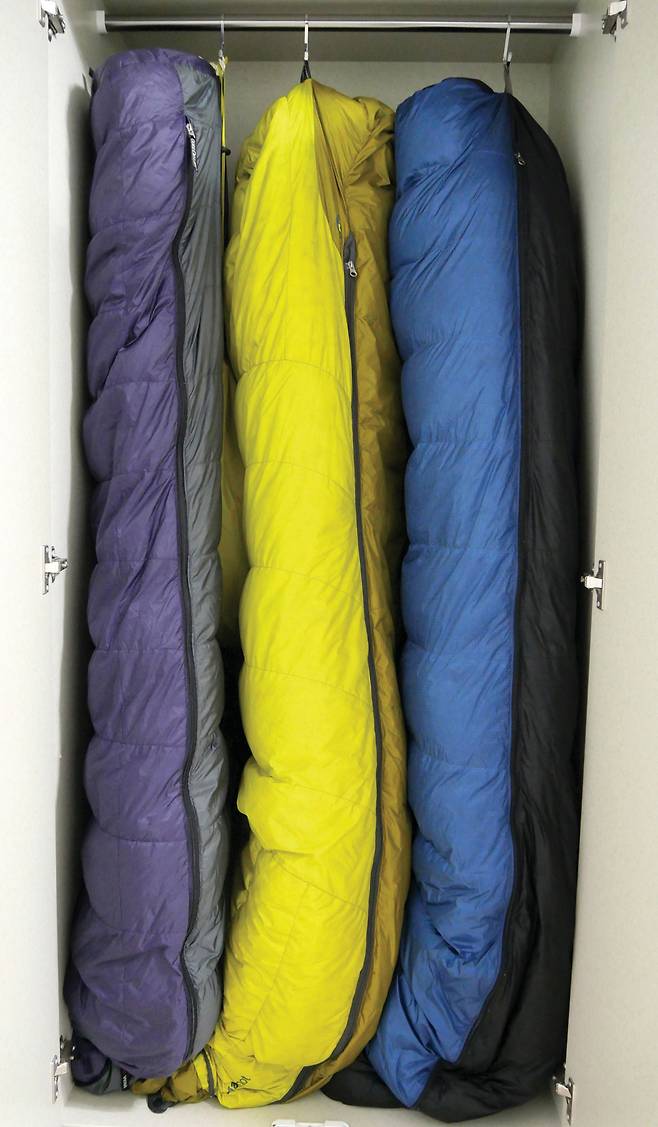 동계용 구스다운 침낭. 다운은 잘 펴서 보관해야 보온력이 유지된다.
