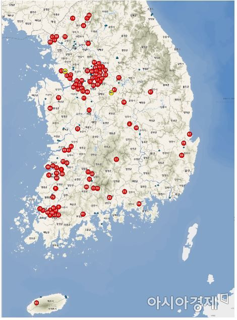 고병원성 AI 발생 현황 [강원도 제공]