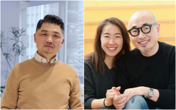 재산의 절반을 사회에 환원하겠다고 밝힌 김범수(왼쪽) 카카오 이사회 의장과 김봉진 우아한형제들 의장·설보미씨 부부. /카카오·우아한형제들 제공