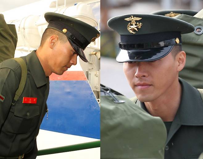 2011년 4월29일 해병대 입대 후 첫 휴가를 보낸 이병 현빈이 인천시 중구 항동 연안여객터미널에서 백령도로 복귀하는 모습. 현빈은 해병대 입대로 야성미를 발산한 것은 물론 영원한 ‘까방권’을 얻기도 했다. 사진 경향신문 DB