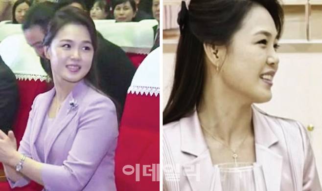 브로치와 목걸이로 멋을 낸 리설주 여사 (사진=통일교육원)