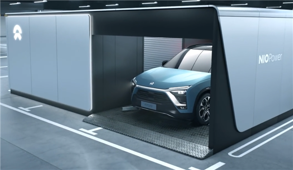 중국판 테슬라로 불리는 니오의 배터리 교체 스테이션 '파워 스왑'. 완전 충전된 배터리를 교환하는데 3분 밖에 걸리지 않는다. 니오 제공