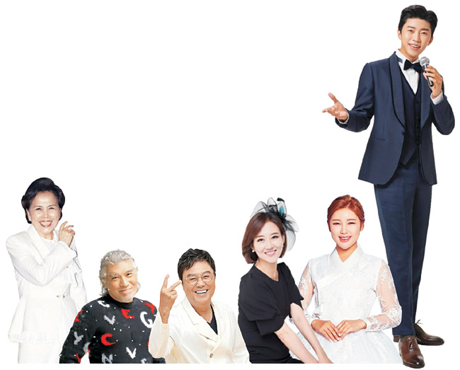 왼쪽부터  이미자, 나훈아, 남진, 장윤정, 송가인, 임영웅.