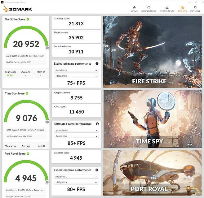 3DMark 벤치마크 결과