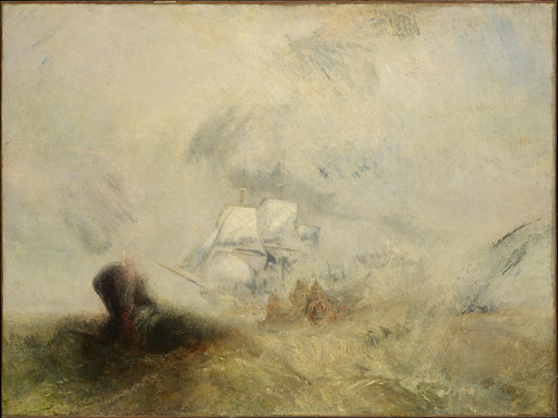 안개와 파도에 휩싸인 고래잡이배를 그린 작품. ‘노예선’(1840)’과 닮은 바다의 모습이 있다. ‘포경선(Whalers)’(1845) 뉴욕 메트로폴리탄미술관 제공