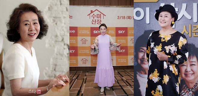 (왼쪽부터)윤여정, 김수미, 박원숙. (사진=이데일리DB, KBS2, KBS2)