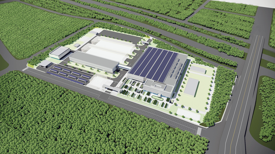 Computer-generated image of Hyundai Motor's hydrogen fuel cell production unit called HTWO Guangzhou located in Guangzhou, China. The unit which broke ground on Tuesday is expected to complete in 2022. [HYUNDAI MOTOR GROUP]