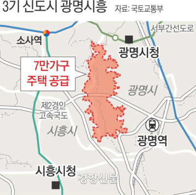 3기 신도시 지구로 지정된 광명시흥 위치도