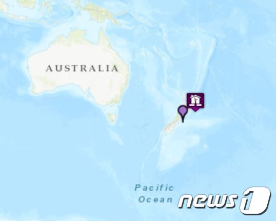 쥬질랜드 지진 발생 지역(태평양쓰나미경보센터(PAWC) 갈무리). © 뉴스1