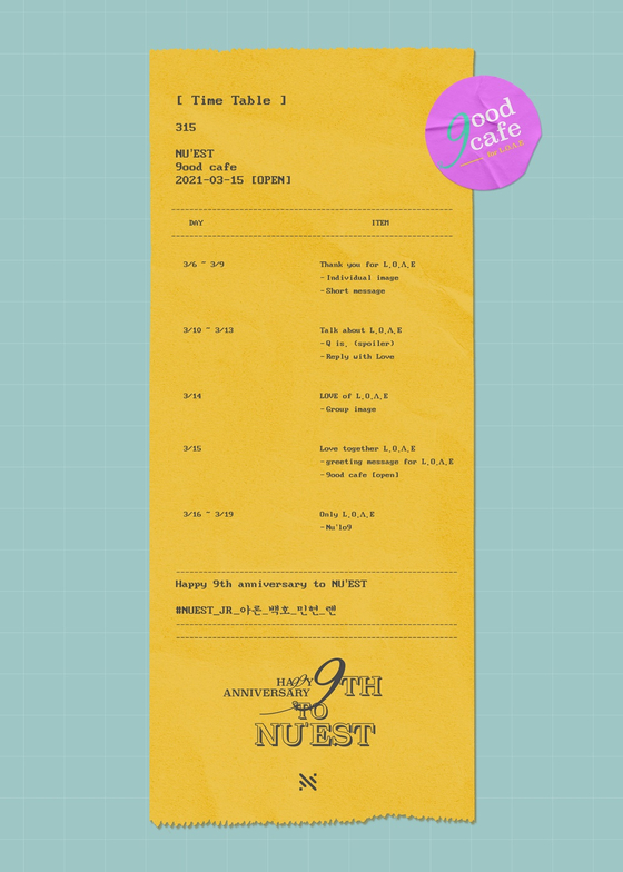The image of ″2021 Ha99y 9th anniversary to NU’EST″ containing the content relay's schedules. [PLEDIS ENTERTAINMENT]